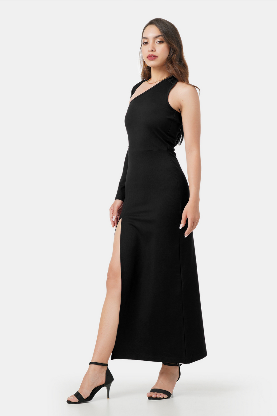 KYLIE ASYMMETRICAL MAXI DRESS BLACK