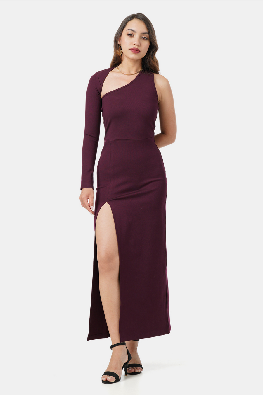KYLIE ASYMMETRICAL MAXI DRESS WINE