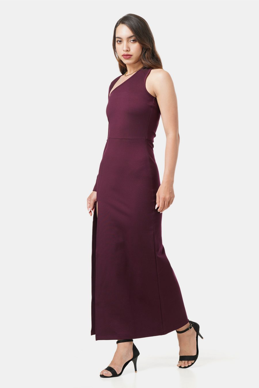KYLIE ASYMMETRICAL MAXI DRESS WINE