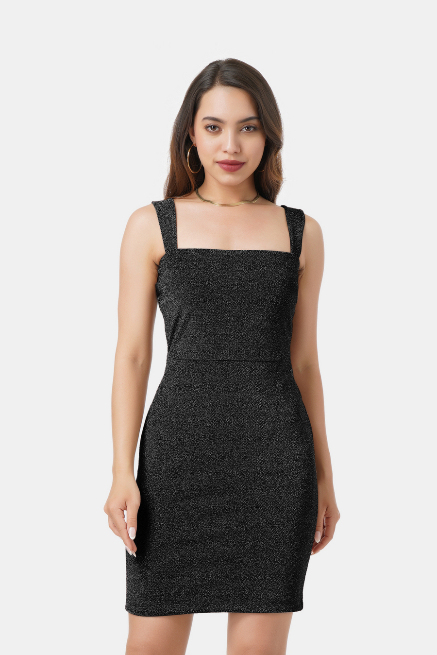 LINA SLEEVELESS SHIMMER DRESS IN BLACK