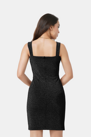 LINA SLEEVELESS SHIMMER DRESS IN BLACK