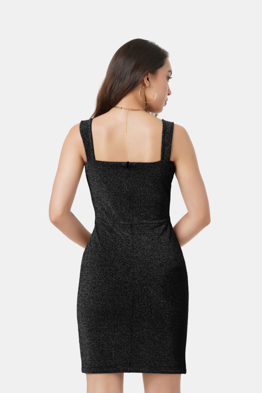 LINA SLEEVELESS SHIMMER DRESS IN BLACK