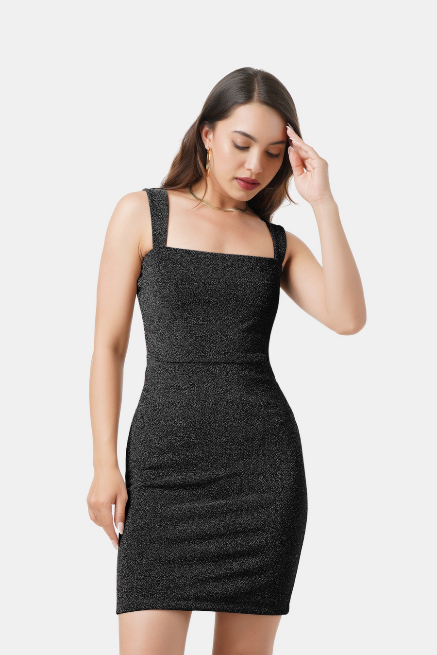 LINA SLEEVELESS SHIMMER DRESS IN BLACK