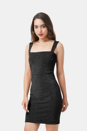 LINA SLEEVELESS SHIMMER DRESS IN BLACK