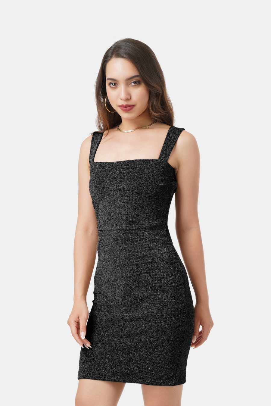 LINA SLEEVELESS SHIMMER DRESS IN BLACK