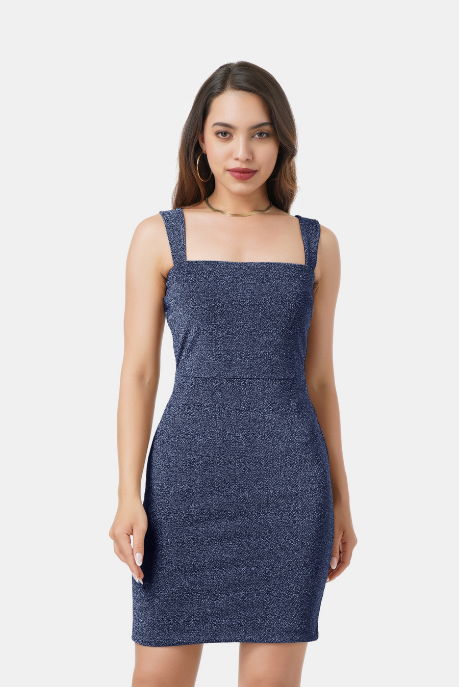 LINA SLEEVELESS SHIMMER DRESS IN BLUE