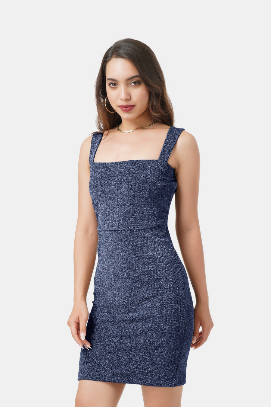 LINA SLEEVELESS SHIMMER DRESS IN BLUE