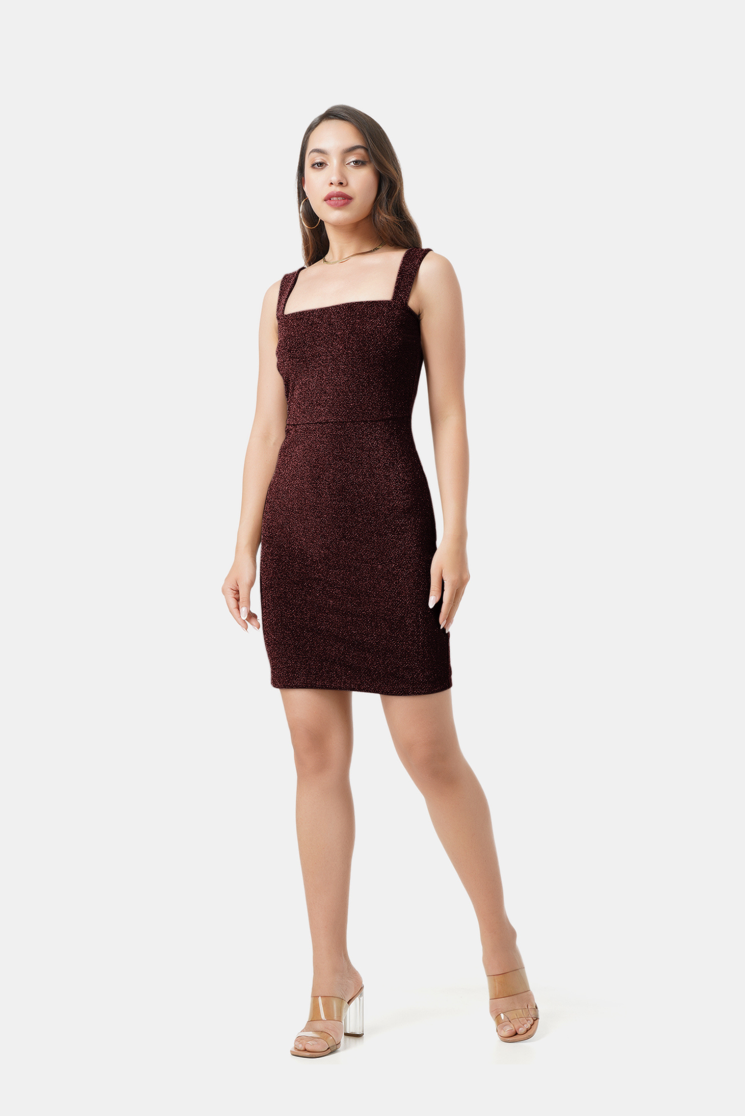 LINA SLEEVELESS SHIMMER DRESS IN WINE