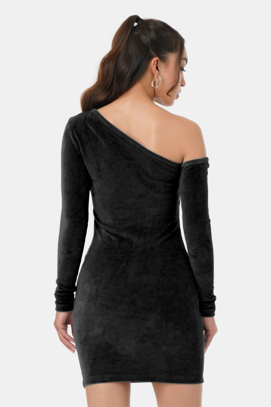 STACY ASYMMETRICAL SLEEVE DRESS BLACK