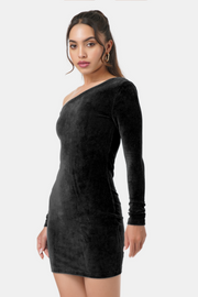 STACY ASYMMETRICAL SLEEVE DRESS BLACK