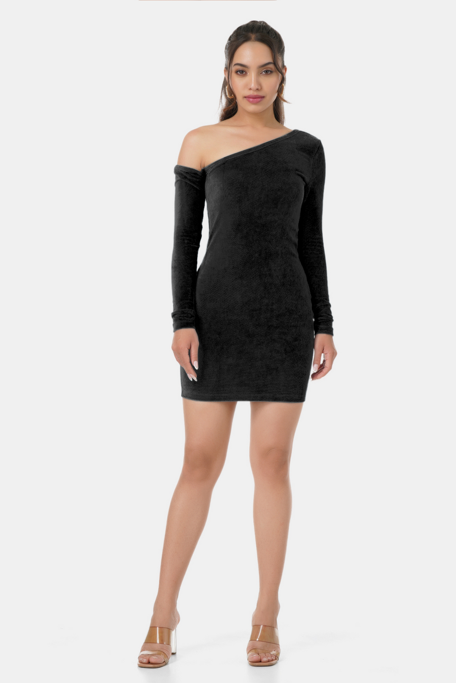 STACY ASYMMETRICAL SLEEVE DRESS BLACK