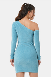 STACY ASYMMETRICAL SLEEVE DRESS OFF BLUE