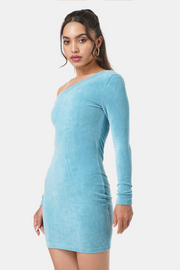 STACY ASYMMETRICAL SLEEVE DRESS OFF BLUE
