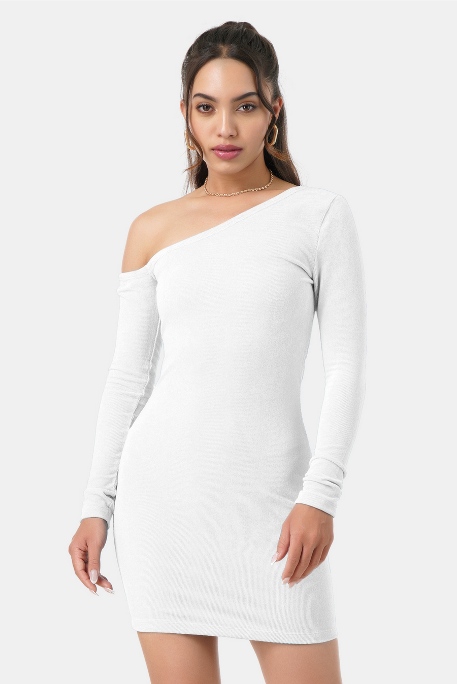 STACY ASYMMETRICAL SLEEVE DRESS OFF WHITE