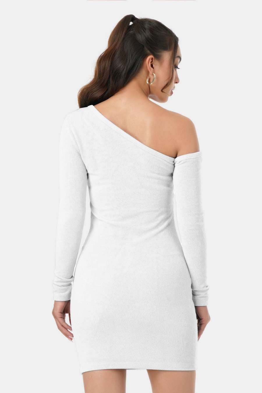 STACY ASYMMETRICAL SLEEVE DRESS OFF WHITE