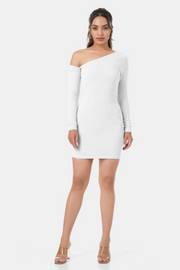 STACY ASYMMETRICAL SLEEVE DRESS OFF WHITE