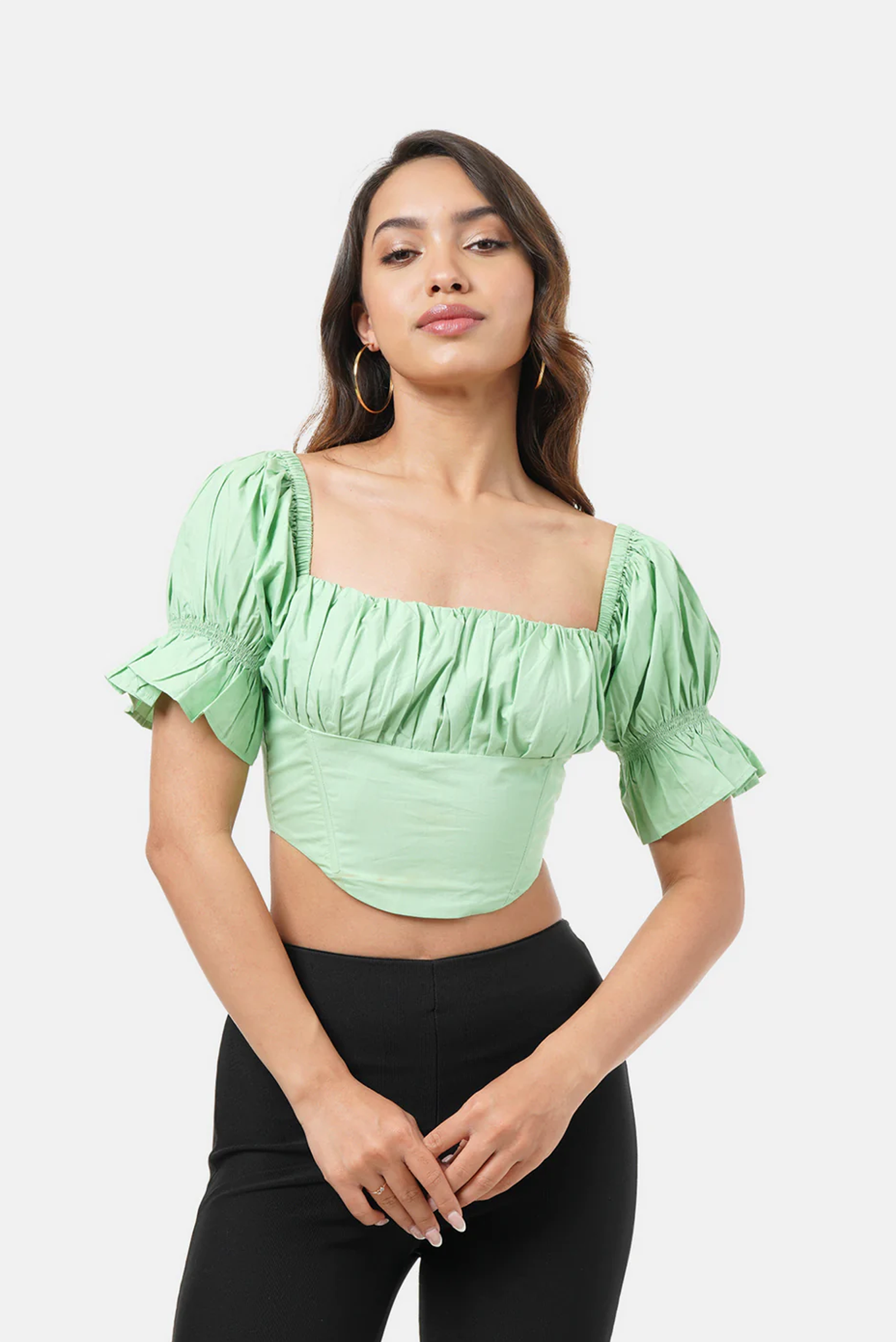 ELLE CORSET TOP GREEN PUFF SLEEVE