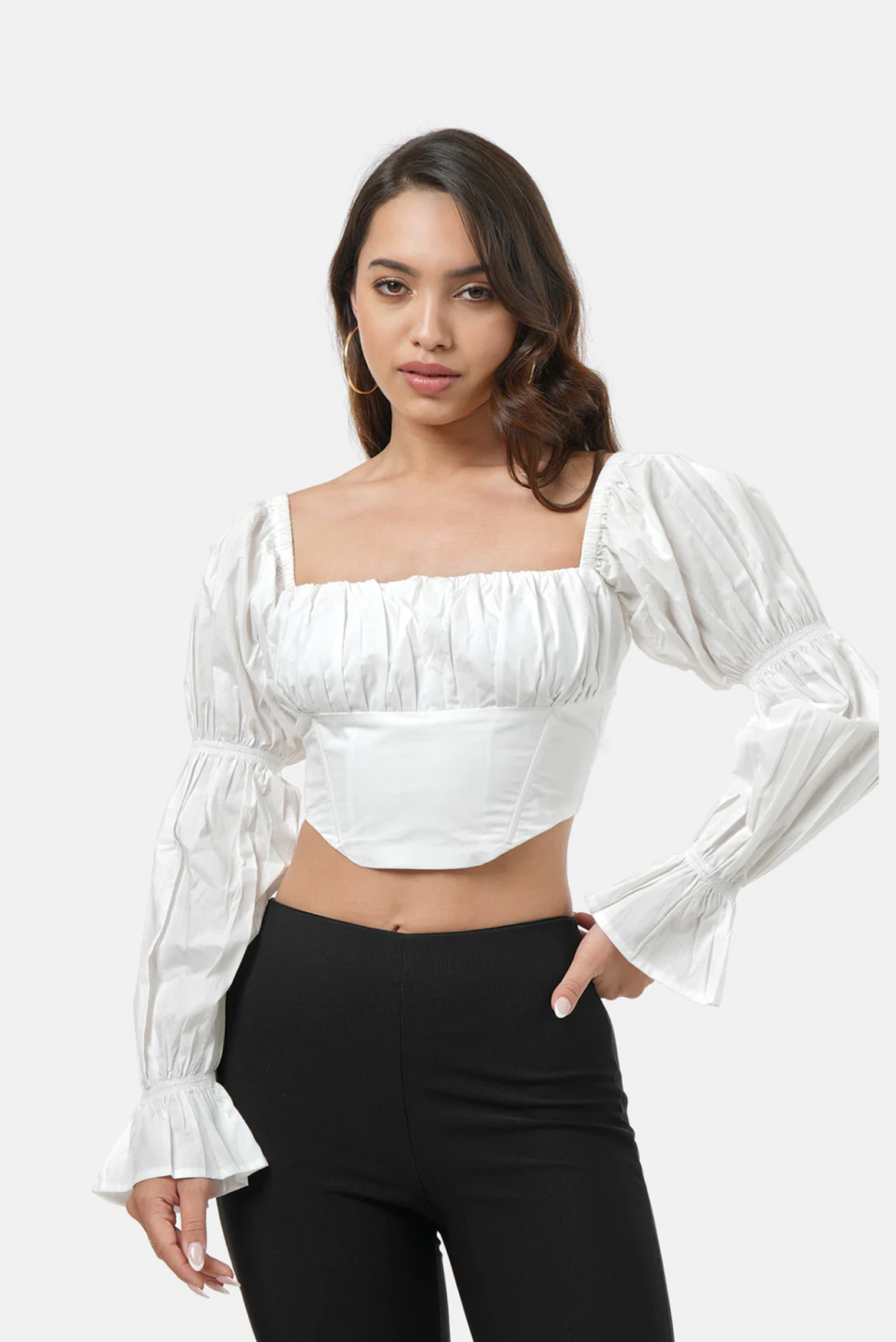 POPPI CORSET TOP FULL SLEEVE WHITE