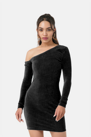 STACY ASYMMETRICAL SLEEVE DRESS BLACK