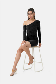 STACY ASYMMETRICAL SLEEVE DRESS BLACK