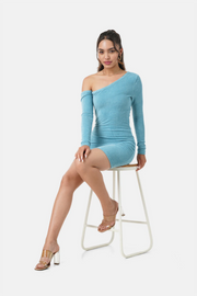 STACY ASYMMETRICAL SLEEVE DRESS OFF BLUE