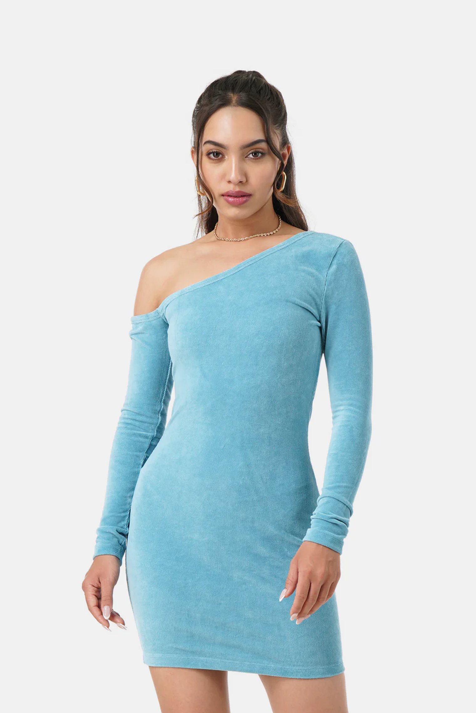 STACY ASYMMETRICAL SLEEVE DRESS OFF BLUE