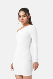 STACY ASYMMETRICAL SLEEVE DRESS OFF WHITE