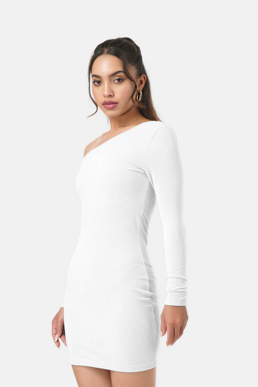 STACY ASYMMETRICAL SLEEVE DRESS OFF WHITE