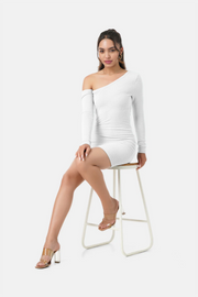 STACY ASYMMETRICAL SLEEVE DRESS OFF WHITE