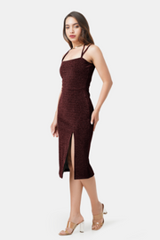 ATHENA – SHIMMER THIGH HIGH SLIT DRESS WINE