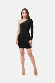 ELIZA ONE SHOULDER SHIMMER DRESS BLACK