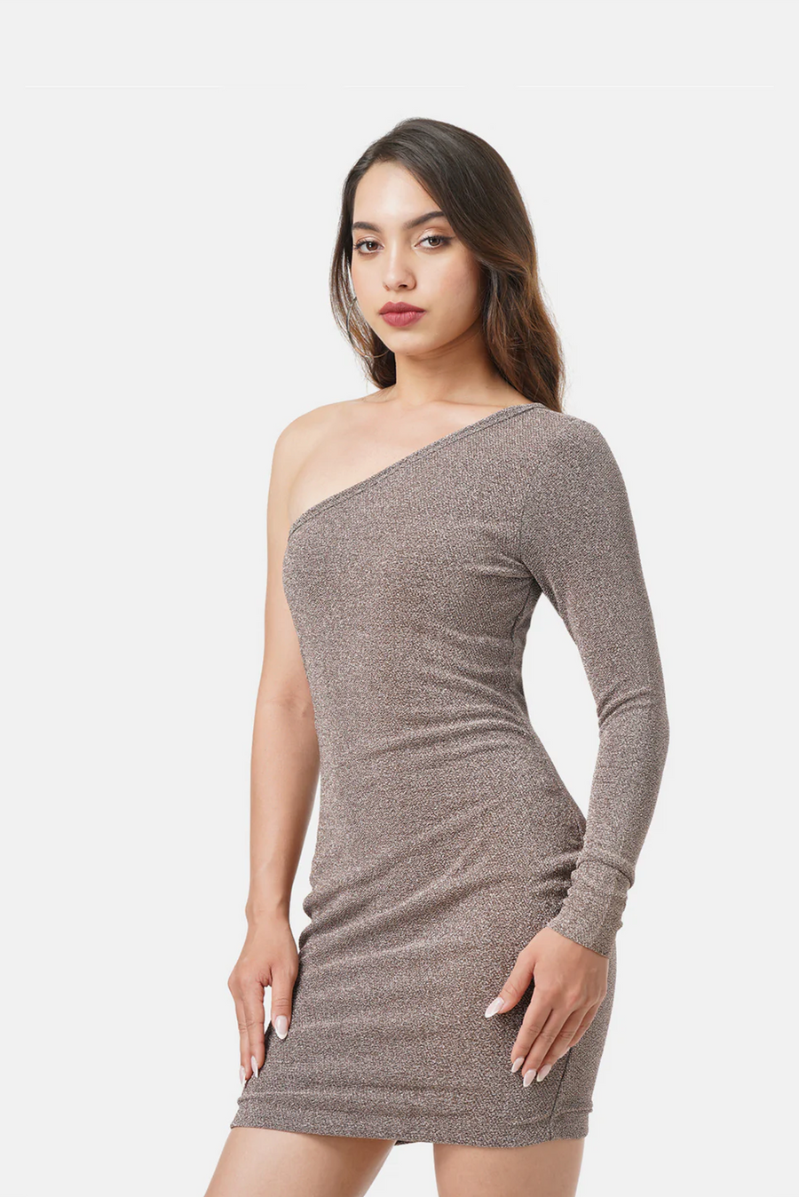 ELIZA ONE SHOULDER SHIMMER DRESS CHAMPAGNE