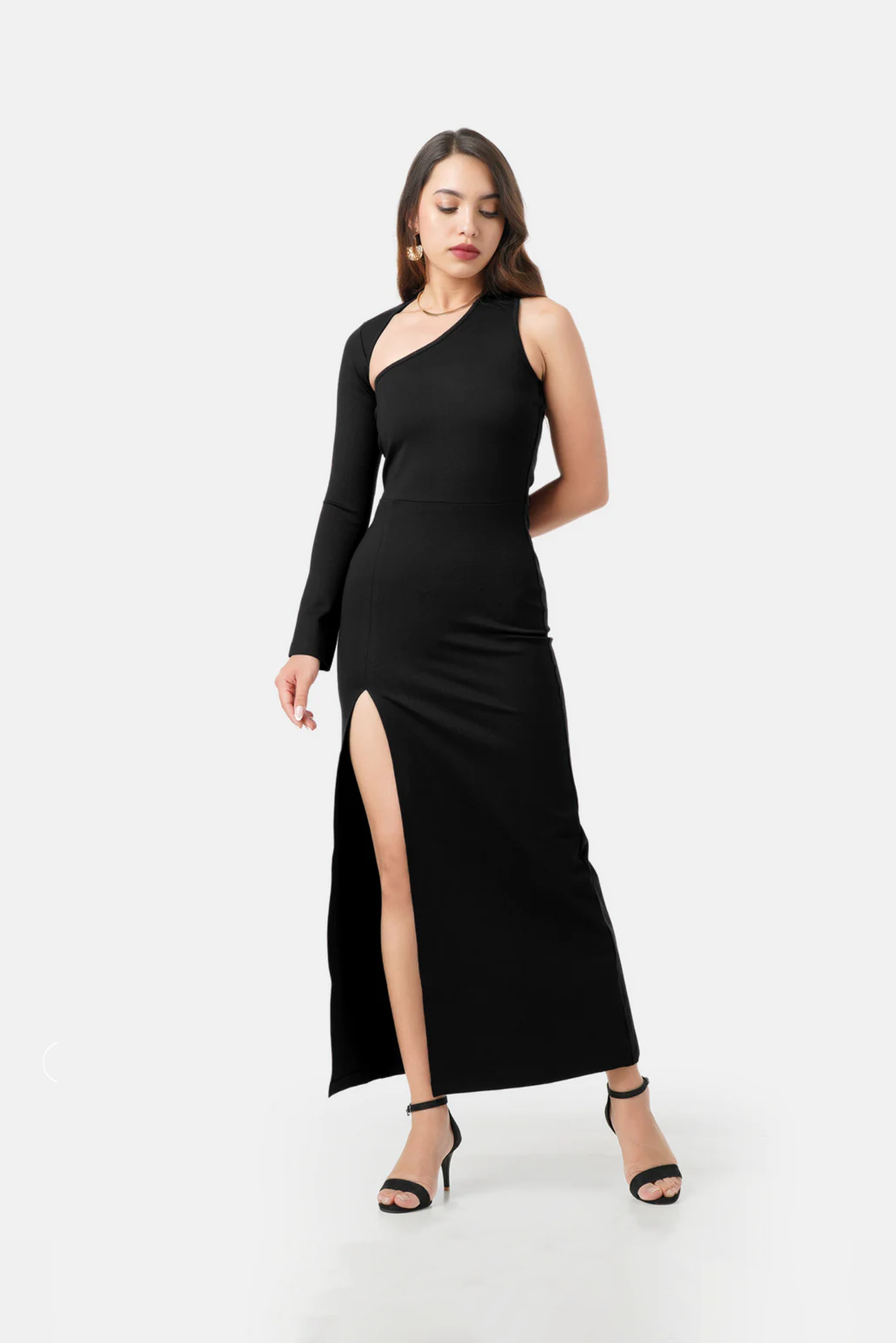 KYLIE ASYMMETRICAL MAXI DRESS BLACK