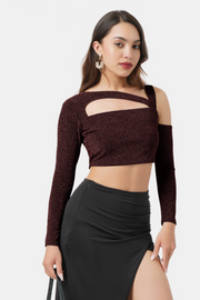 LEXI SHIMMER KNIT CROP TOP WINE