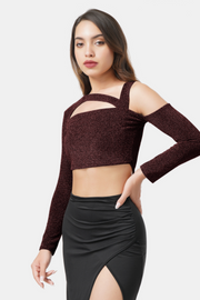 LEXI SHIMMER KNIT CROP TOP WINE