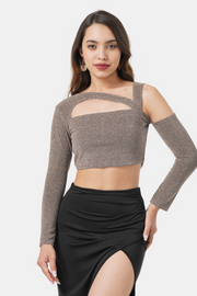 LEXI SHIMMER KNIT CROP TOP CHAMPAGNE