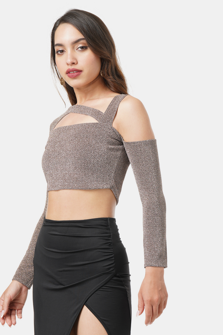 LEXI SHIMMER KNIT CROP TOP CHAMPAGNE